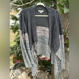 Knox Rose Black, Pink, & Gray Fringe Cardigan